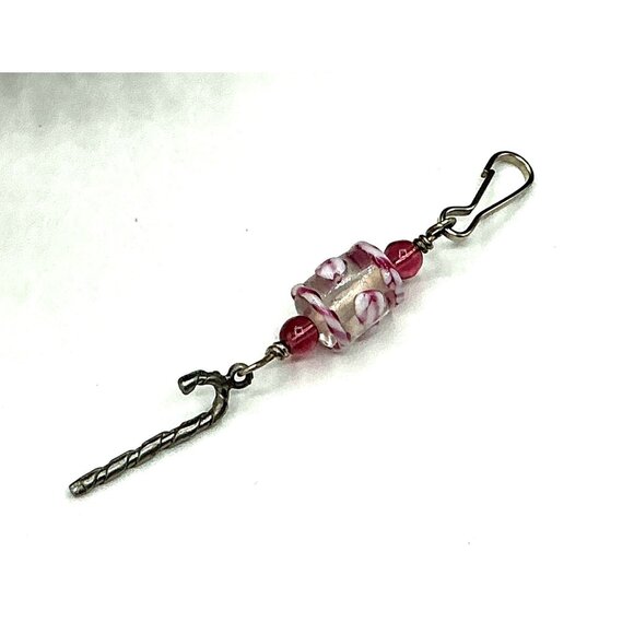 Handcrafted Glass and Metal Pink Beaded Hook Keychain Accessory - Picture 2 of 3